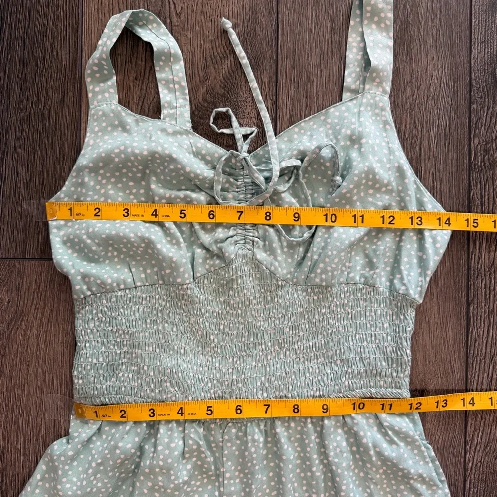 Jessica Simpson Seafoam Polka Dot Smocked Wide Leg Jumpsuit w/Pockets Size S - Picture 12 of 16
